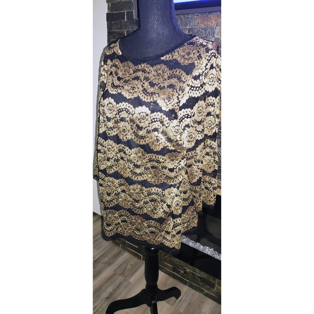 Black & Gold Sequin Formal Or Wedding Alex Evenings Blouse Size XL